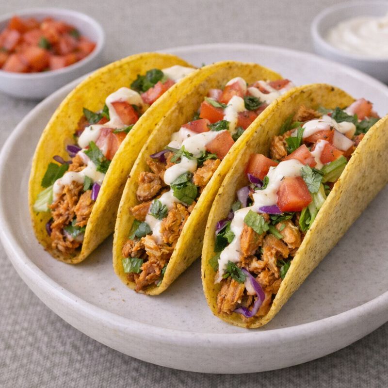 Sprøde tacoskaller med krydret kylling og grønt