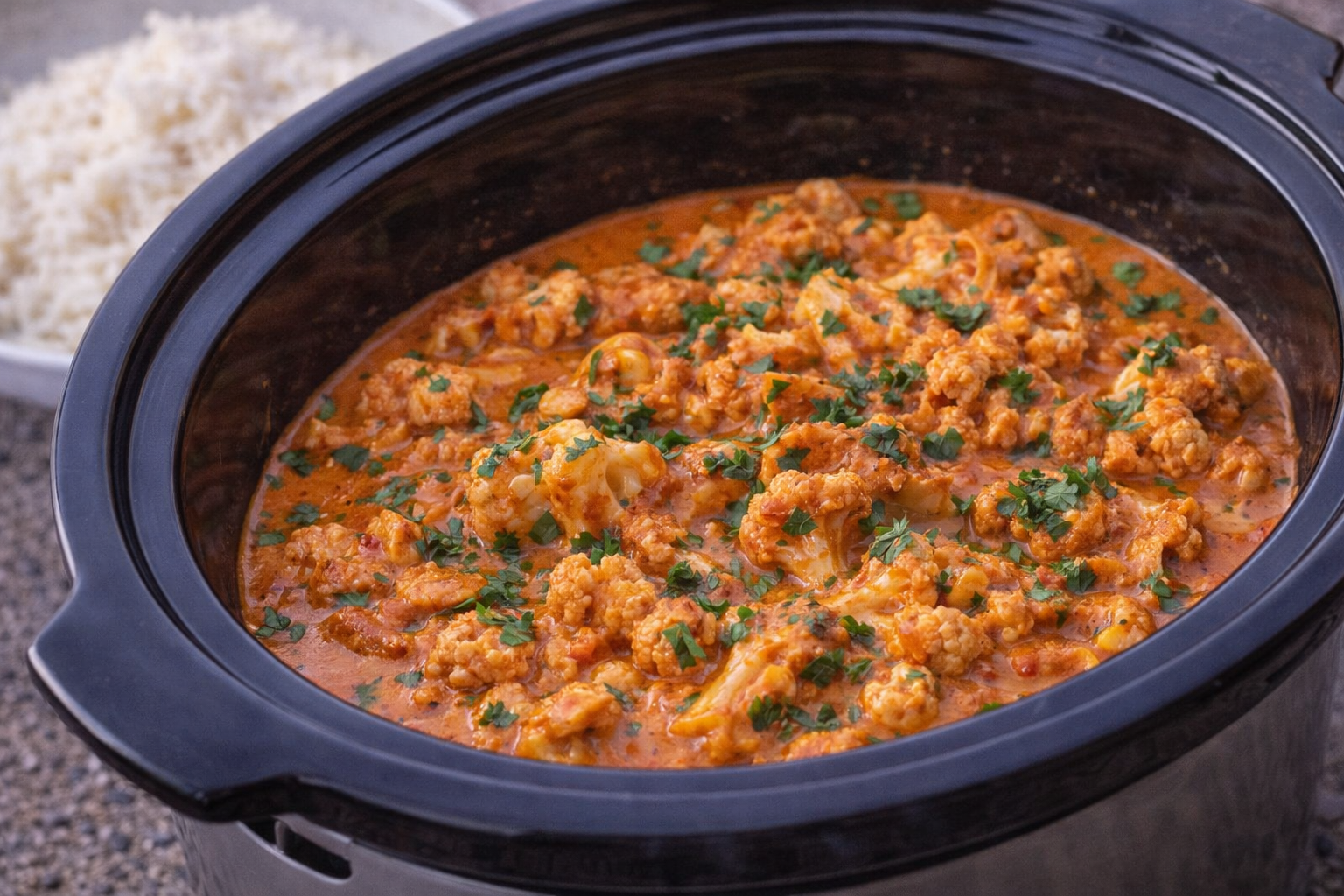 Vegetarisk butter chicken med blomkål i slowcooker