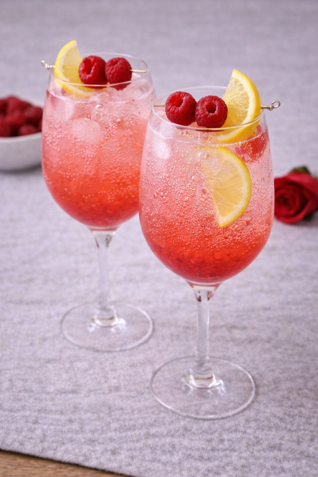 Valentine hindbær–citron spritz