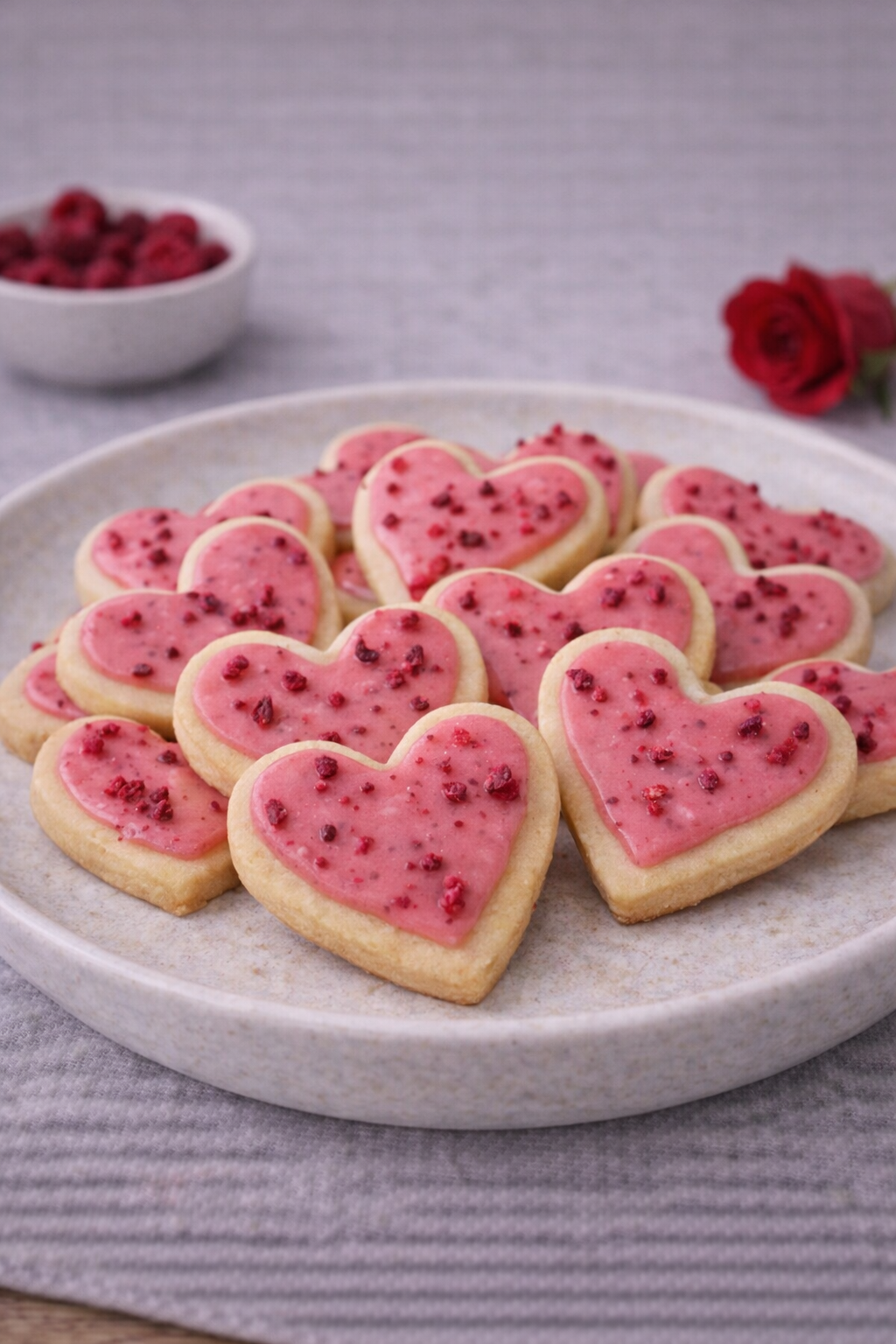 Hjertecookies med vanilje og hindbær
