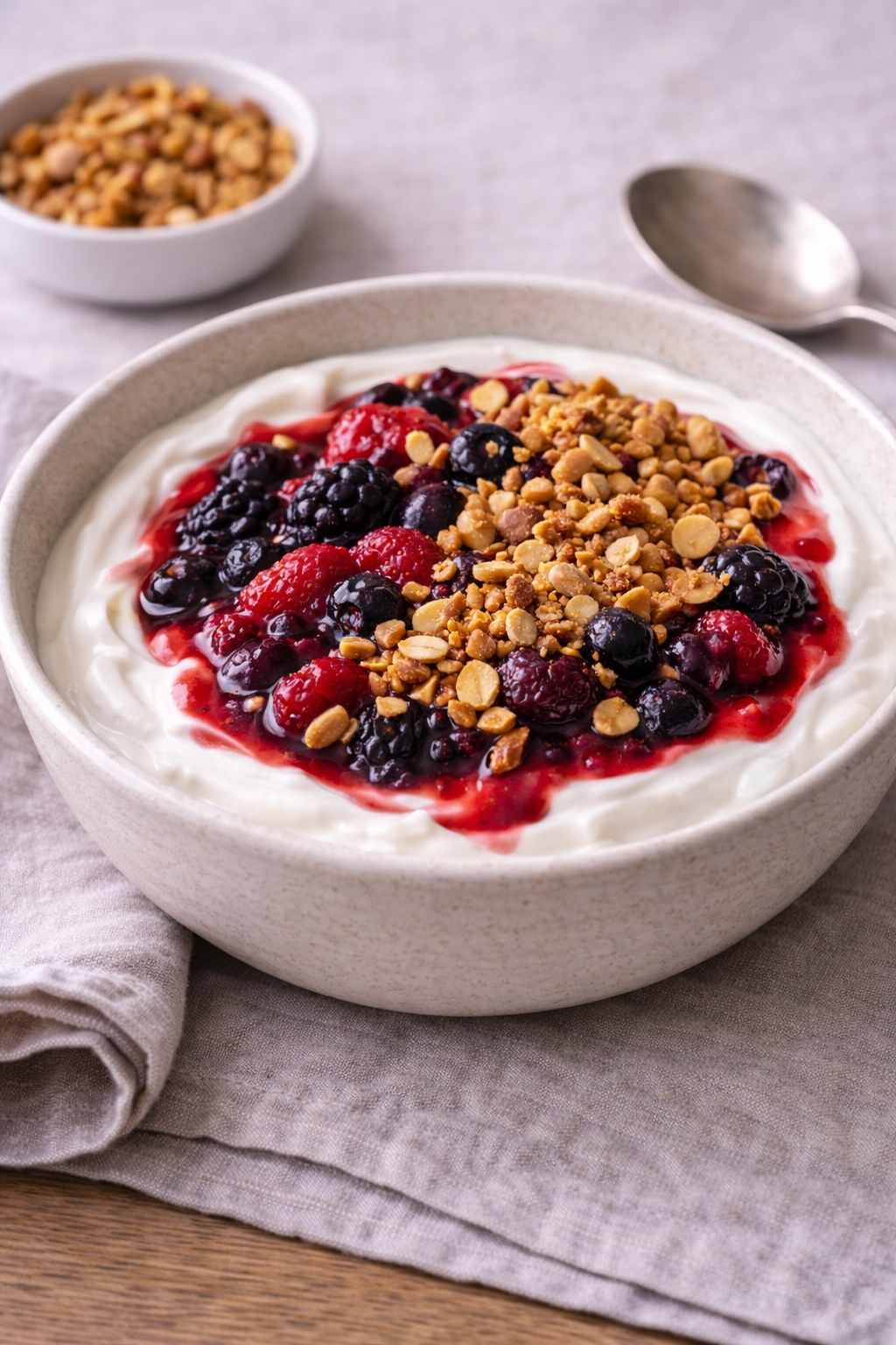 Skyr med bærkompot og nøddeknas
