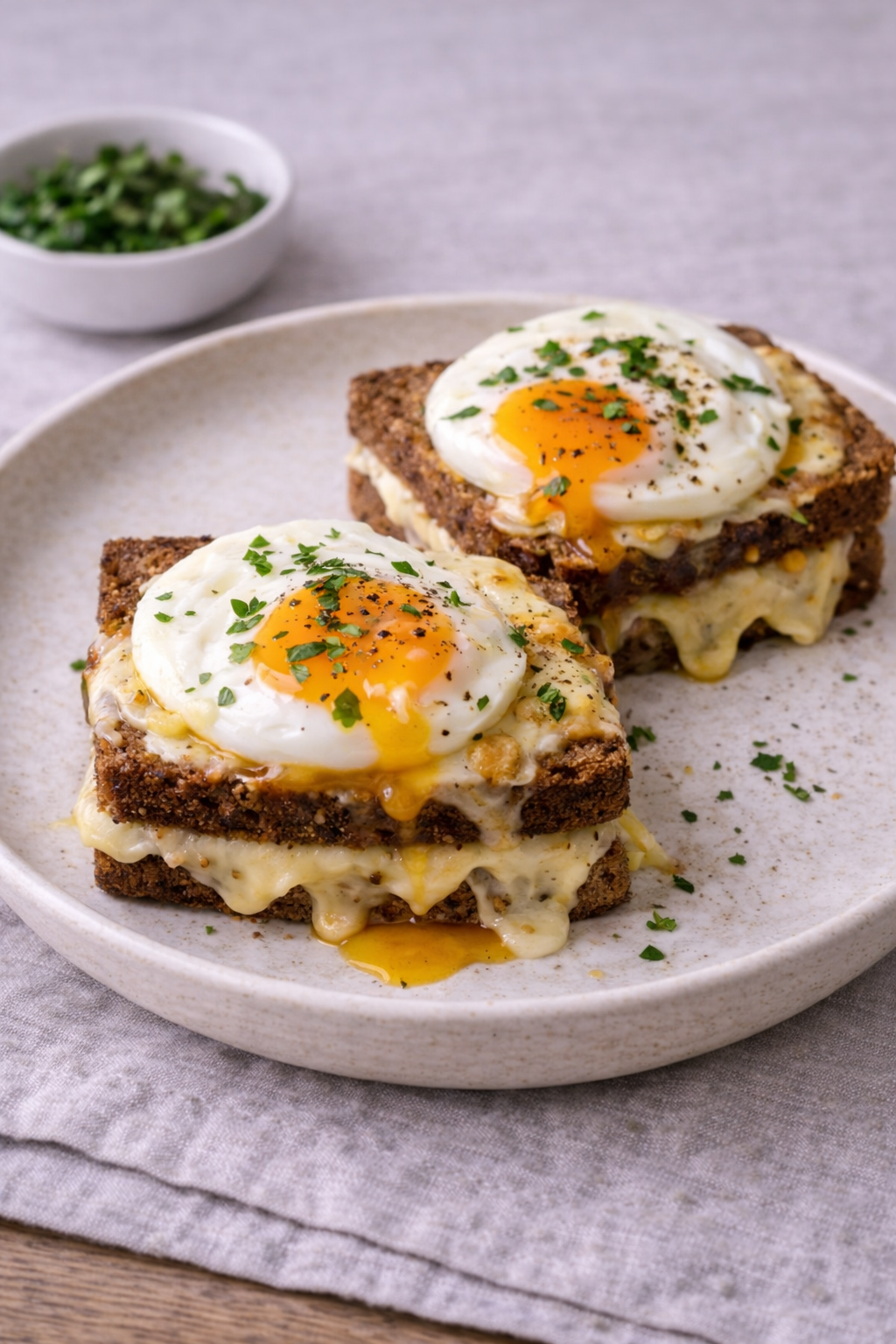 Rugbrødstoast med æg og ost