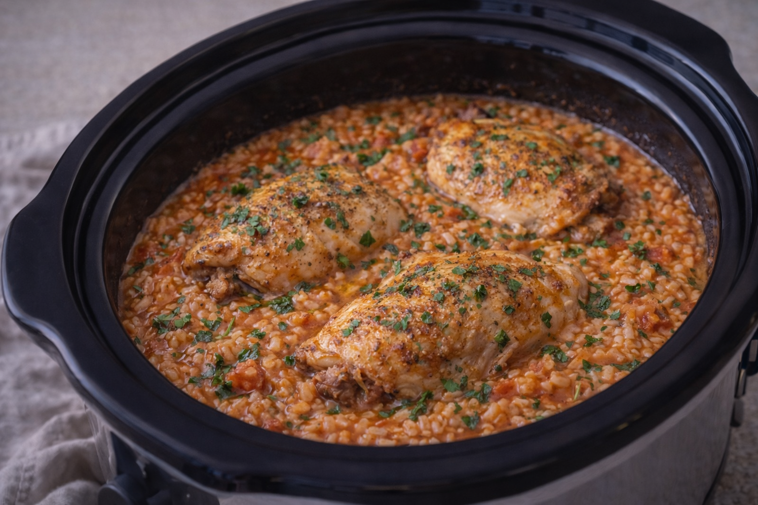 Kylling, ris & cremet paprika one-pot slow cooker