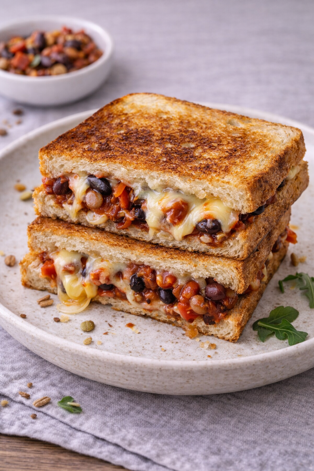 Vegetarisk toast med bønner og ost