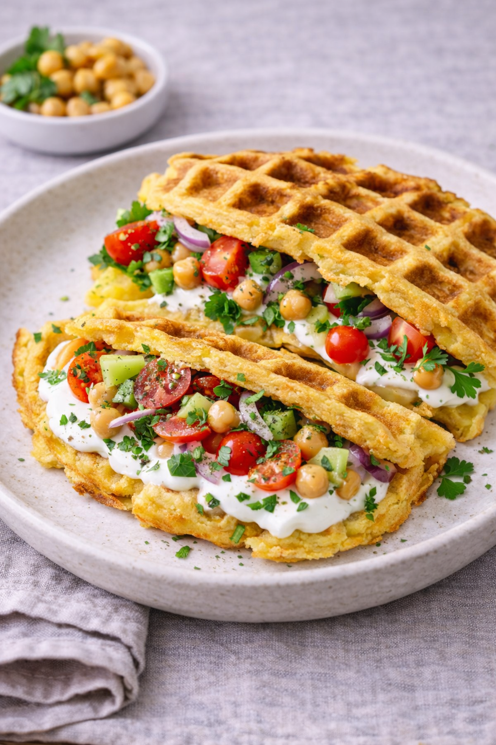 Kikærte- og kartoffelvafler med fyld