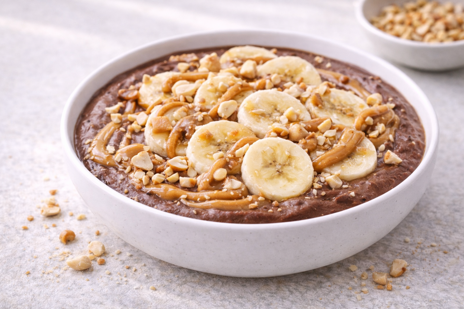 Flydende snickers med banan, chokoladecreme og peanutbutter