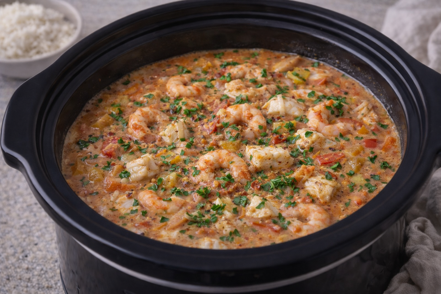 Slowcooker Skaldyrsgryde (Cajun-stil)