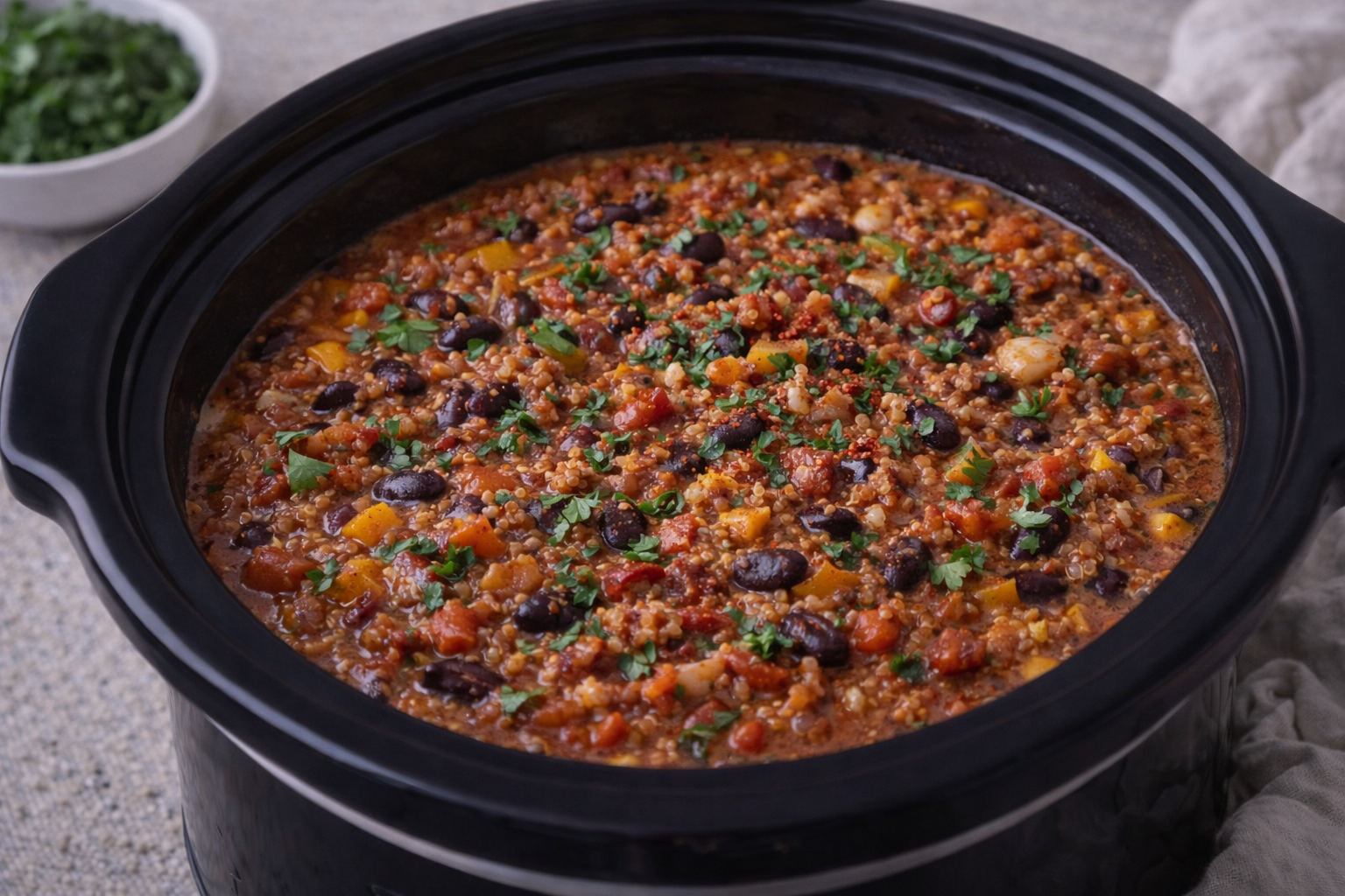 Slow Cooker Quinoa Chili (Vegetarisk & Proteinrig)