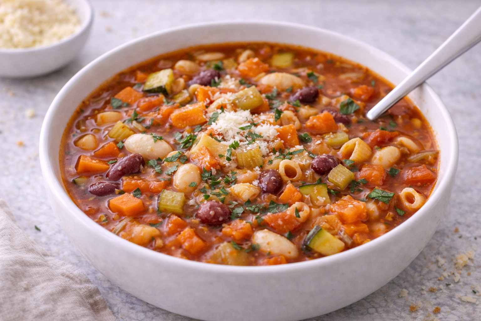 Klassisk minestronesuppe med bønner og pasta