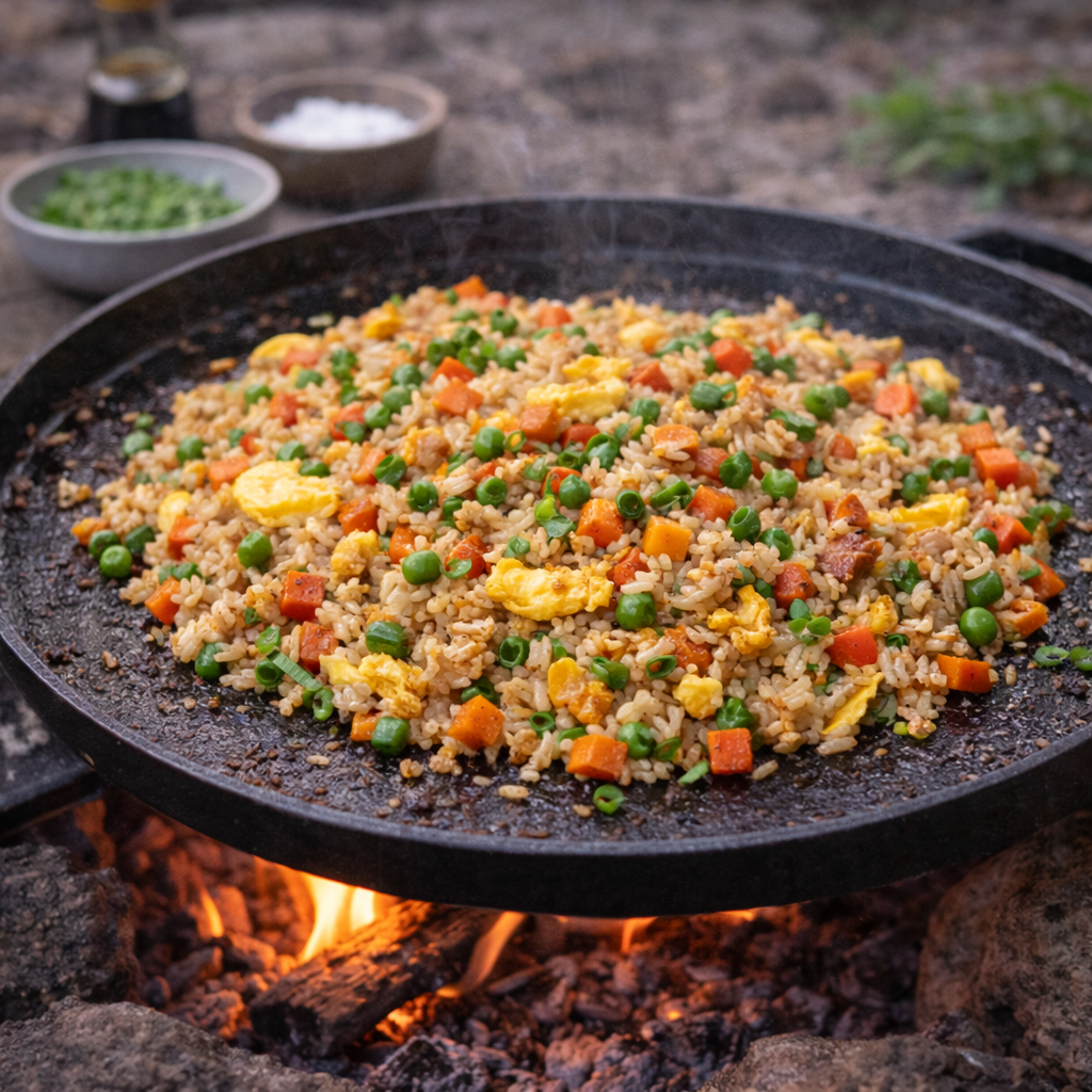 Stegte ris på stegeplade