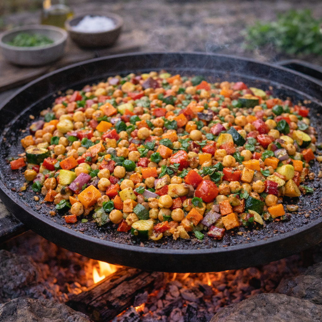 Grøntsagshash med kikærter på stegeplade