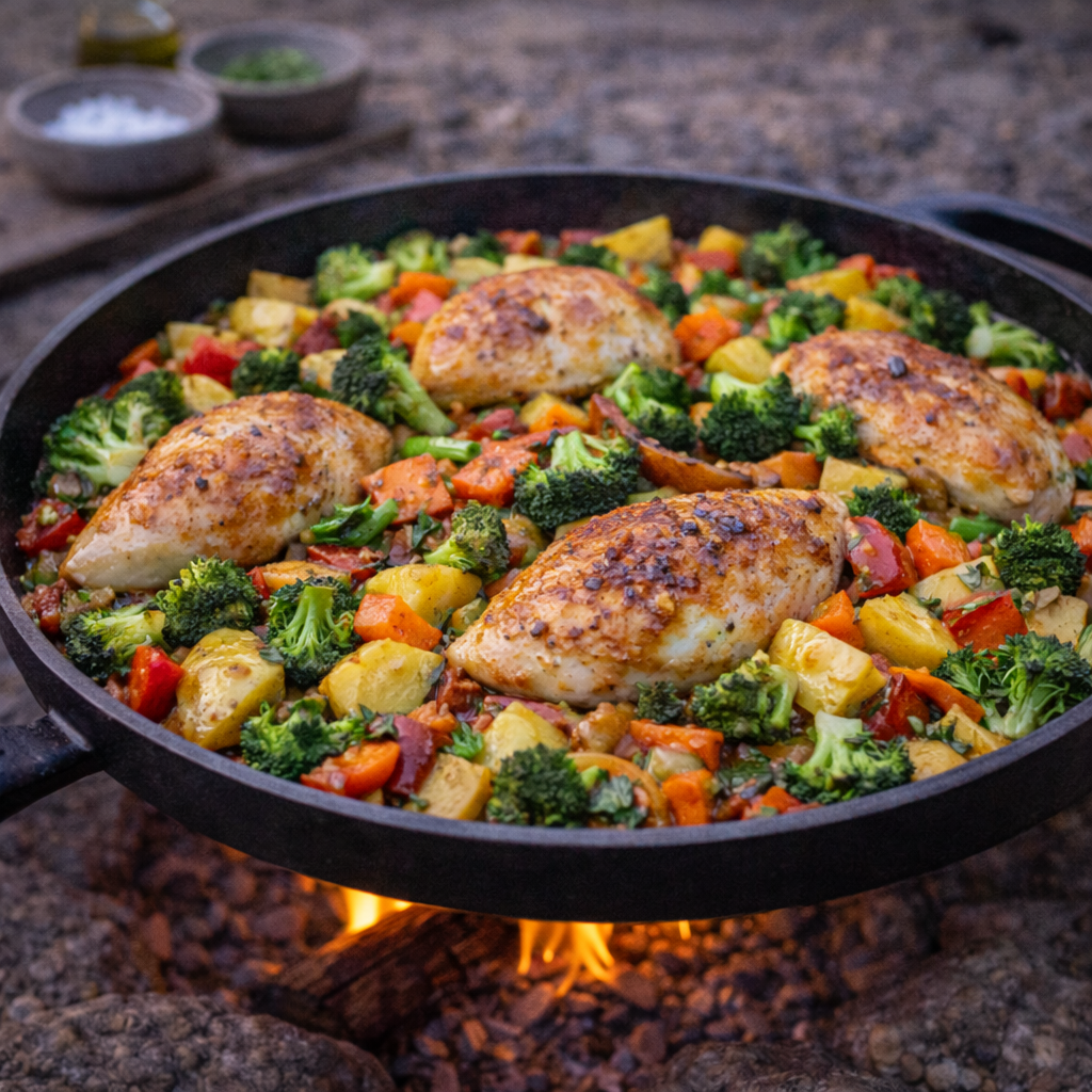 Outdoor Kylling med Grøntsager i Stegefad