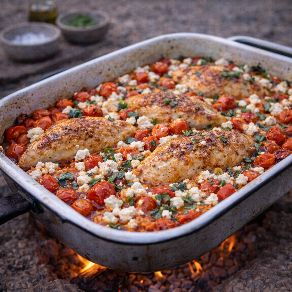 Outdoor Kylling med Tomat og Feta i Stegefad