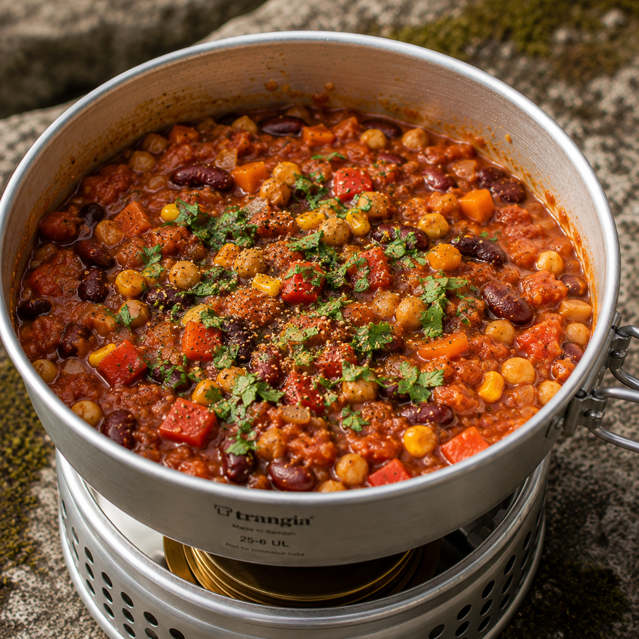 Chili sin carne på Trangia