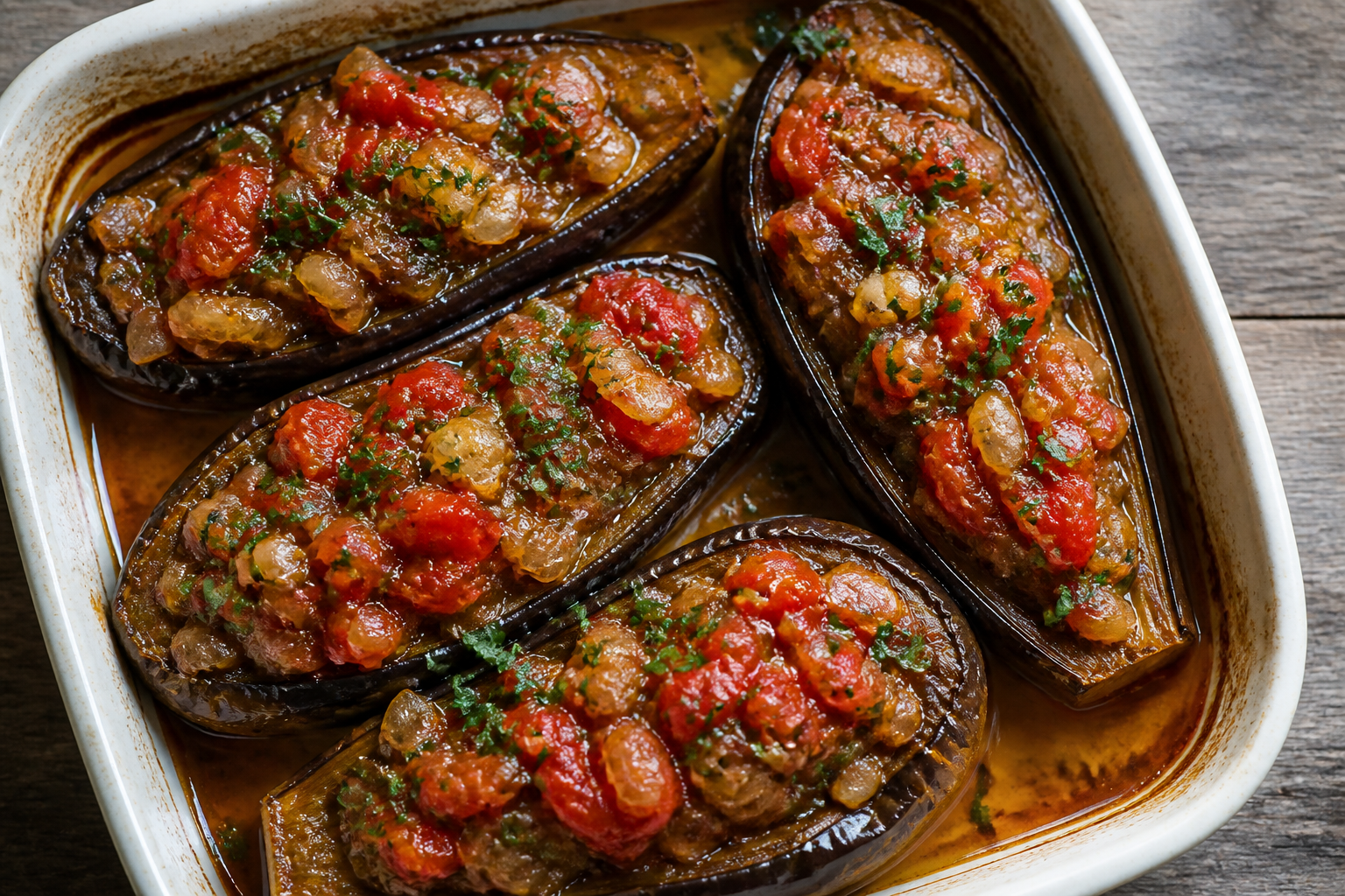 İmam bayıldı – tyrkisk aubergine med løg og tomat