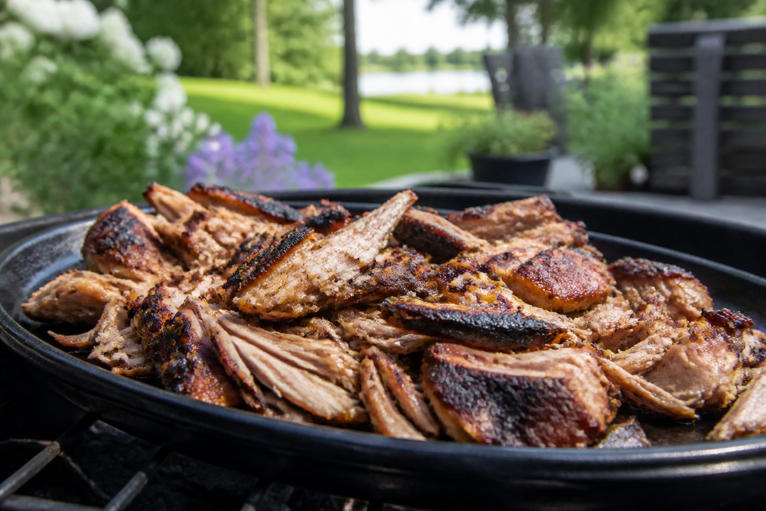 Pulled chicken on the grill