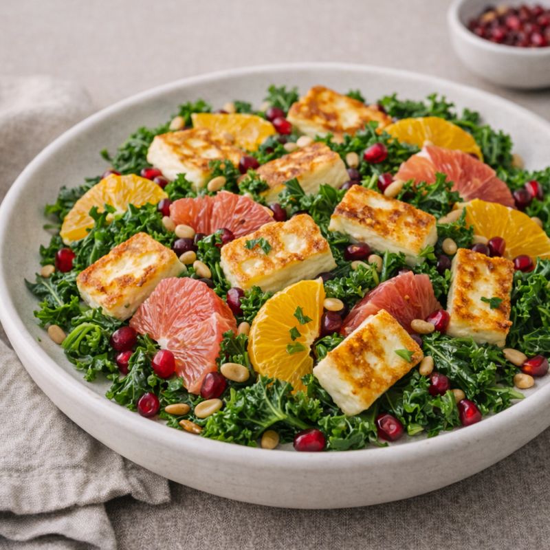 Sprød halloumi med vintercitrus og grønkål