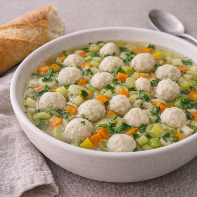 Hønsekødssuppe med kød- & melboller