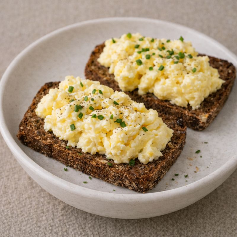 Scrambled eggs med sprødt rugbrød