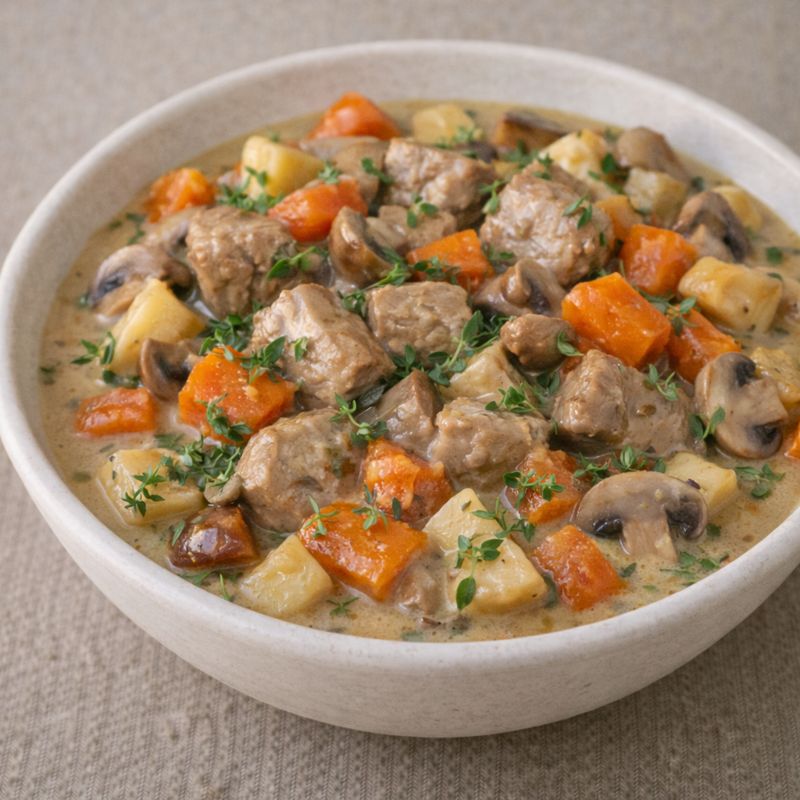 Efterårsgryde med Svinekød, Svampe og Rodfrugter