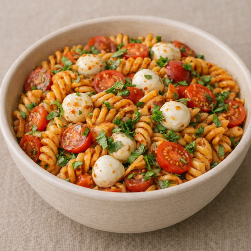 Pastasalat med rød pesto