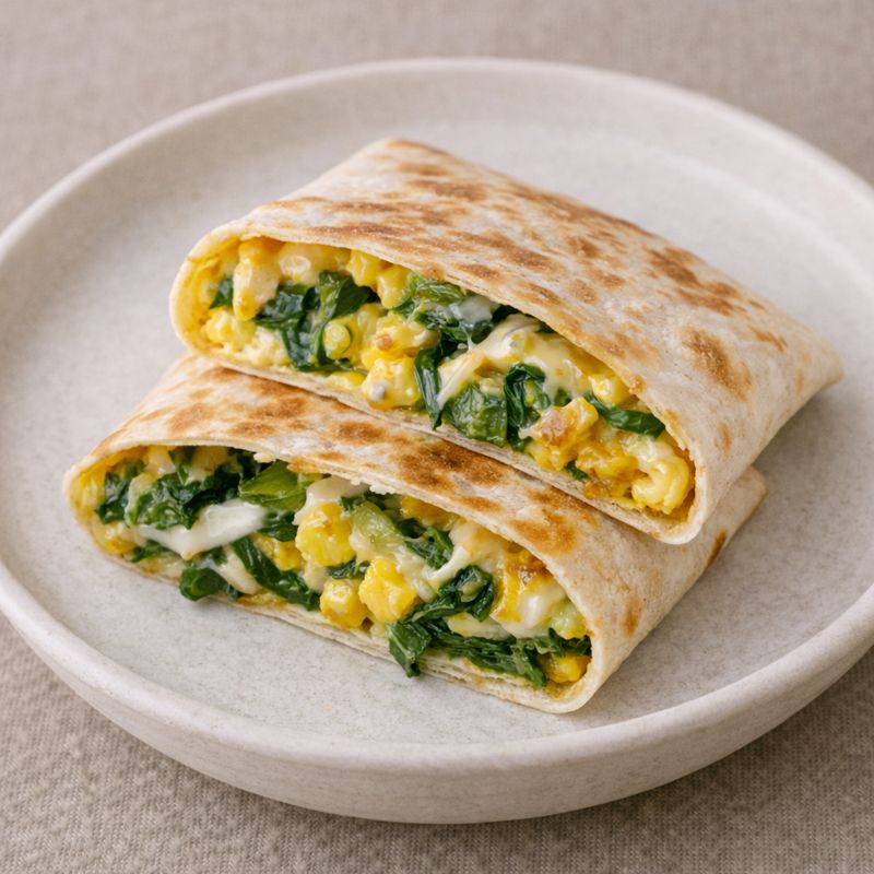 Ostetortilla med spinat og æg