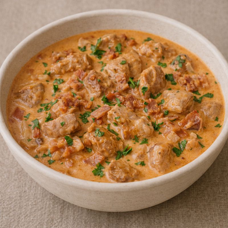 Mørbradgryde med fløde og paprika