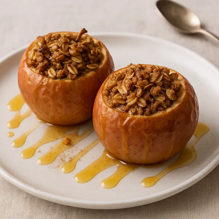 Bakade äpplen med kanel, havre och honung