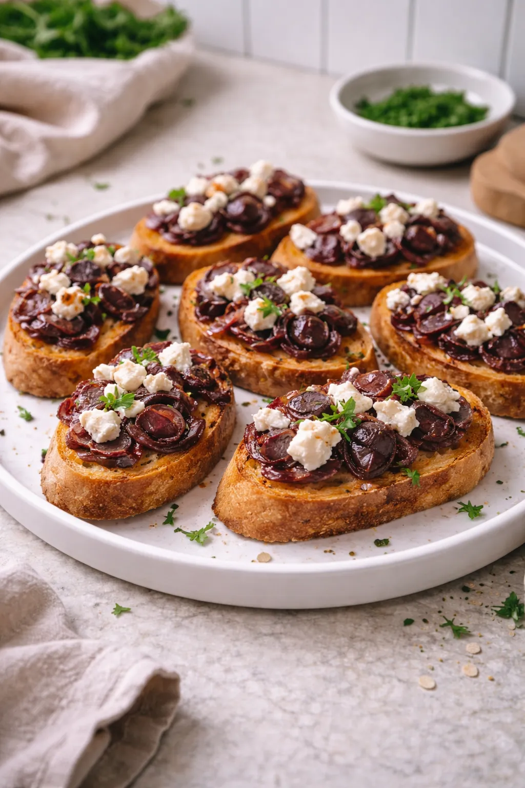Bruschetta aux oignons rouges et feta