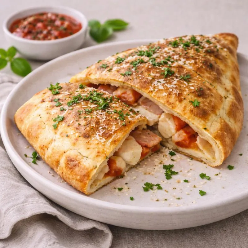 Calzone – classic folded pizza with cheese and ham