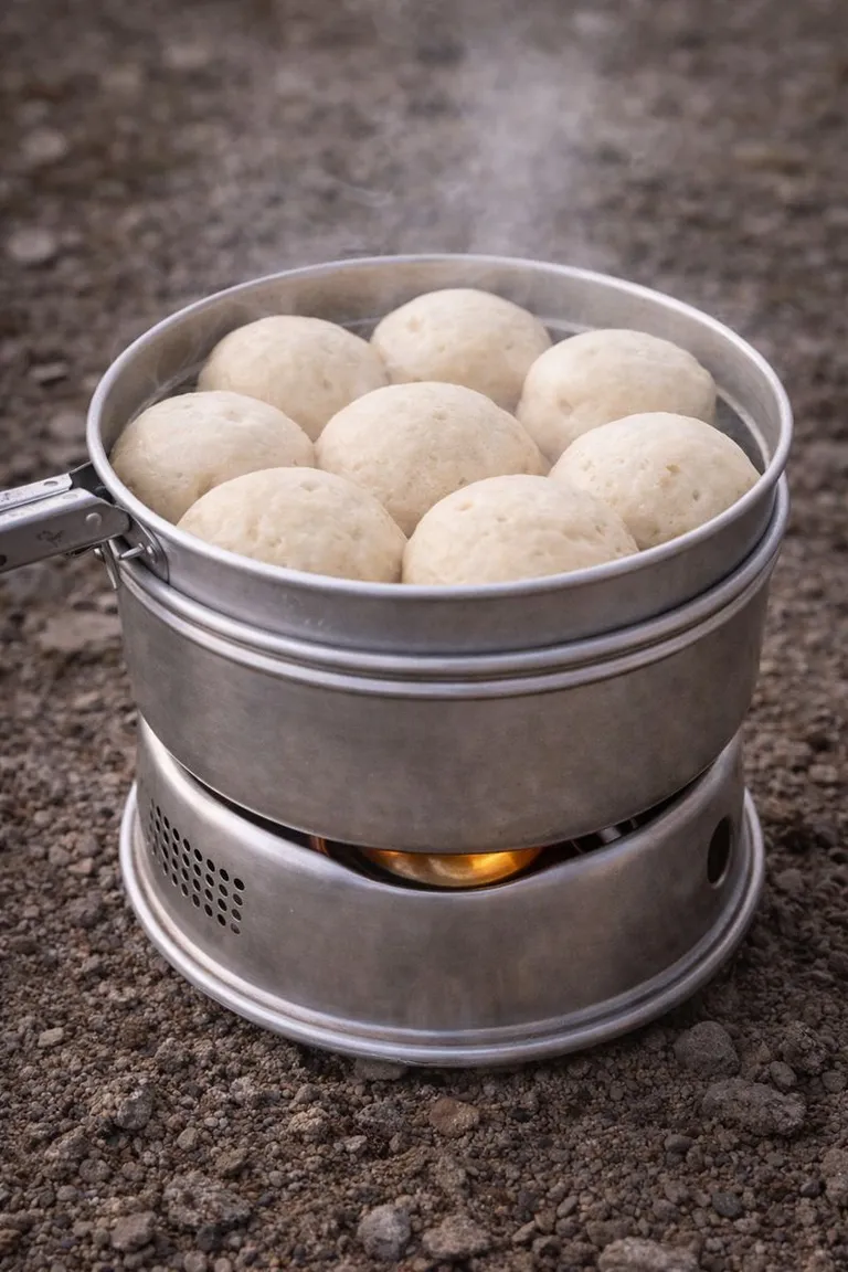 Steamed buns on a Trangia