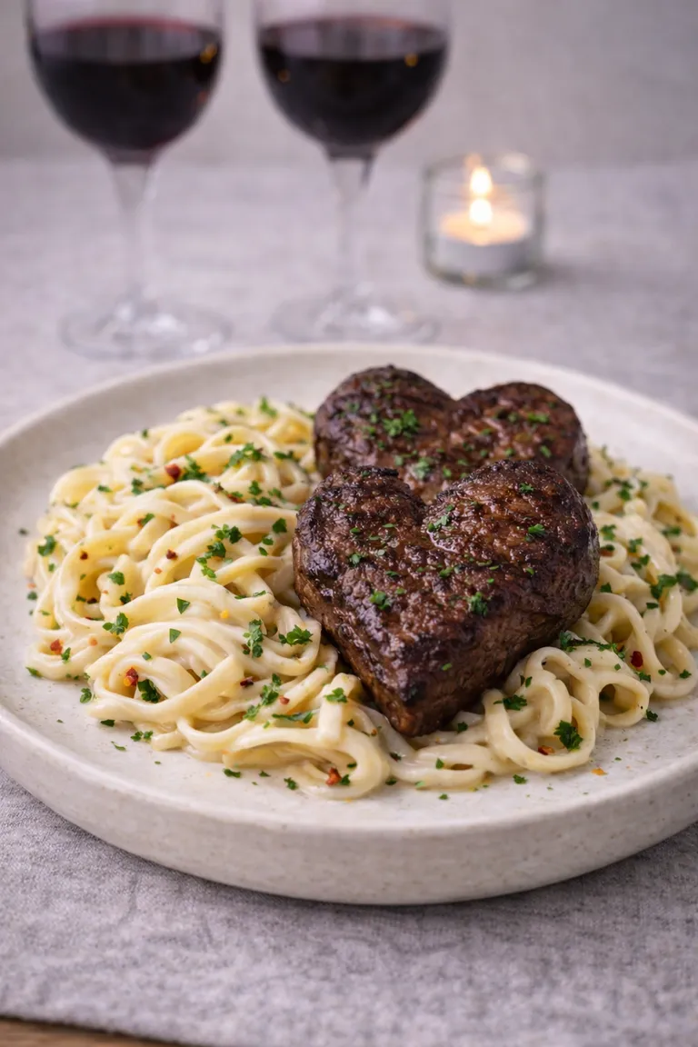 Date night-pasta med hjerteformede biffer