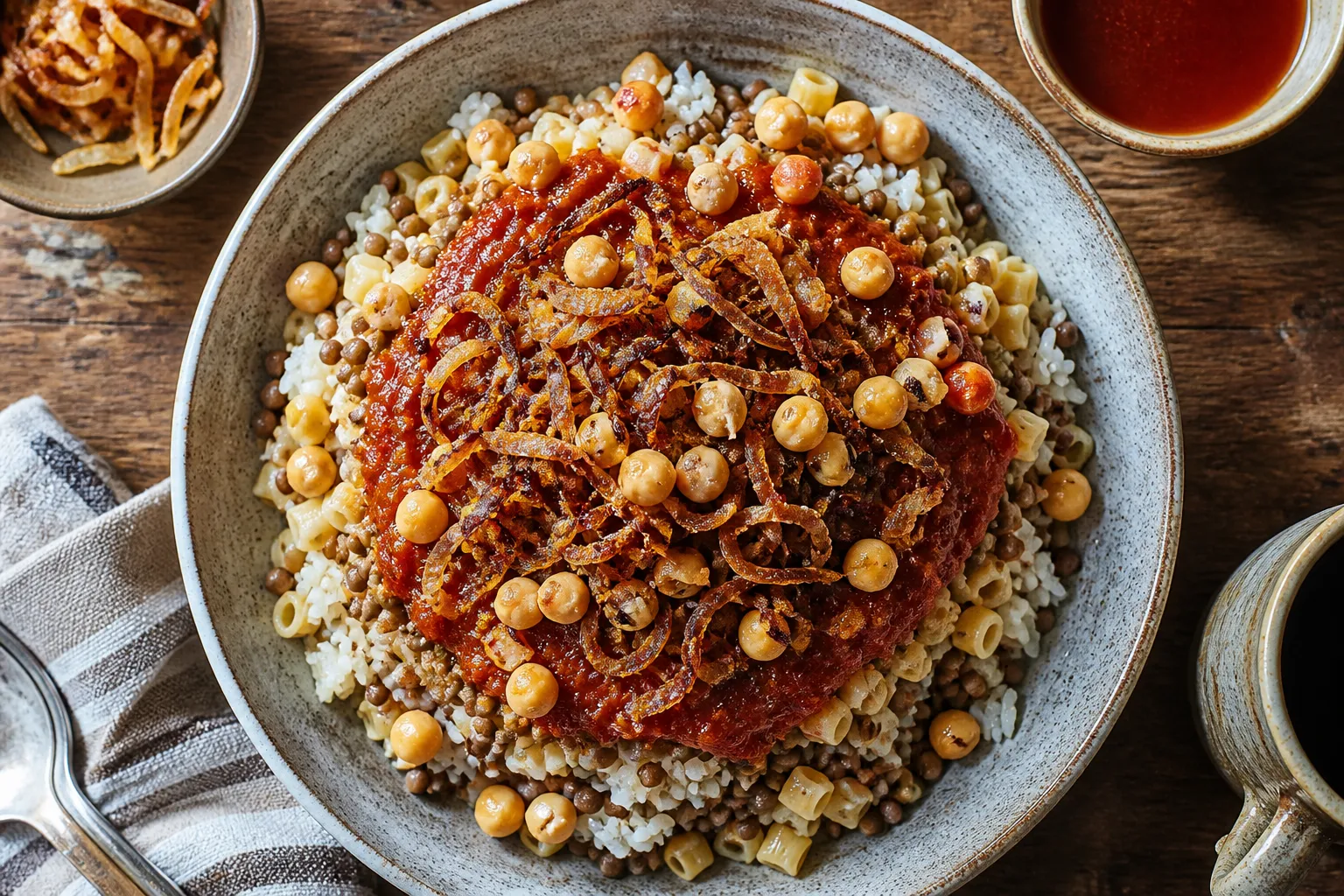 Koshari – egyptisk ris, linser og pasta