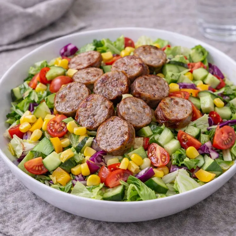 Colourful salad with fried medister sausage