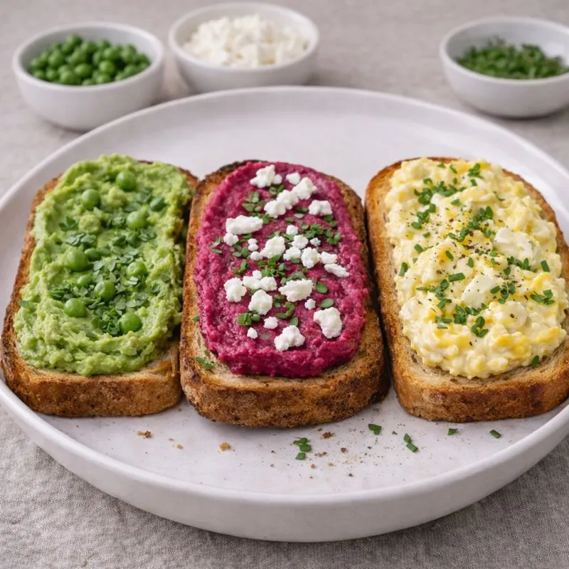 Farverig toast med tre cremer