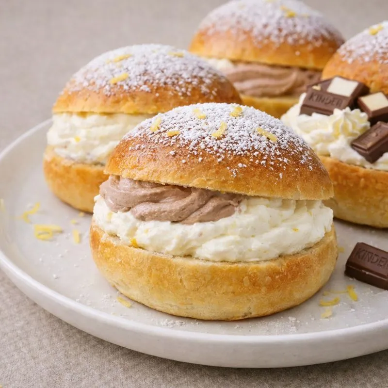 Fastelavnsboller med kærnemælkscreme og Kinder-creme