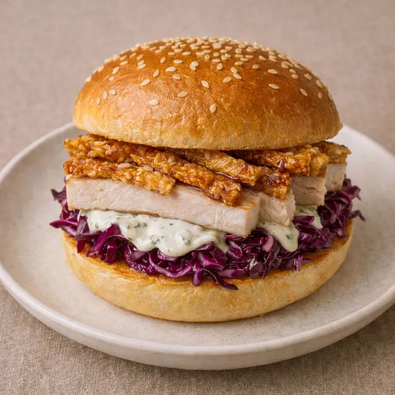 Flæskestegsburger med rødkål & sprød svær
