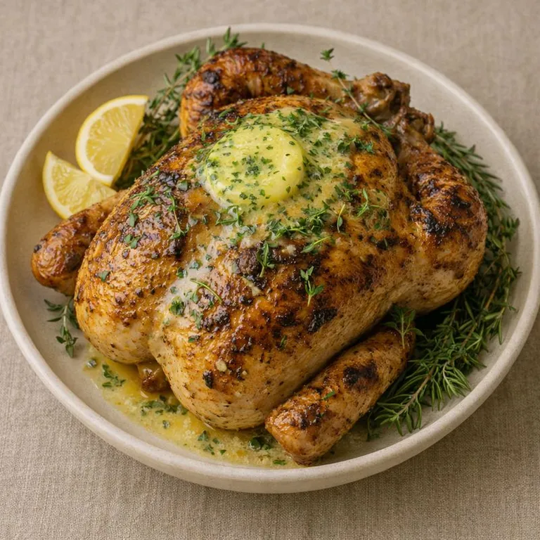Grillet kylling med citronsmør og urter