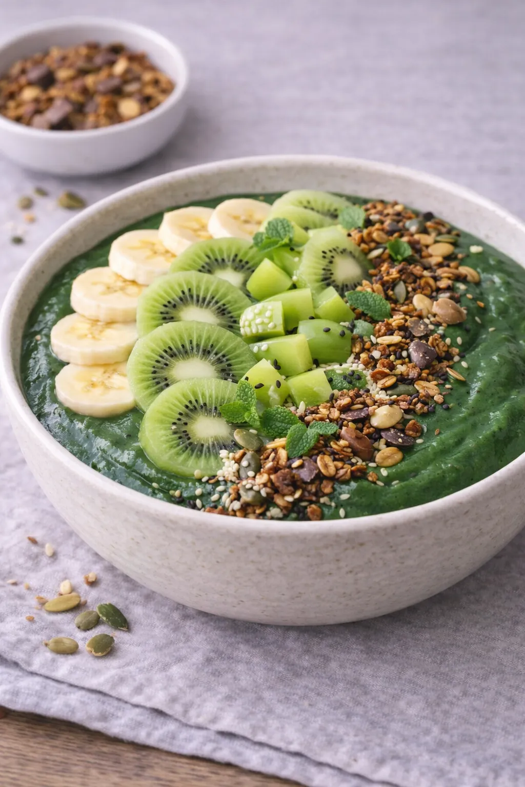 Grøn smoothie bowl med spirulina