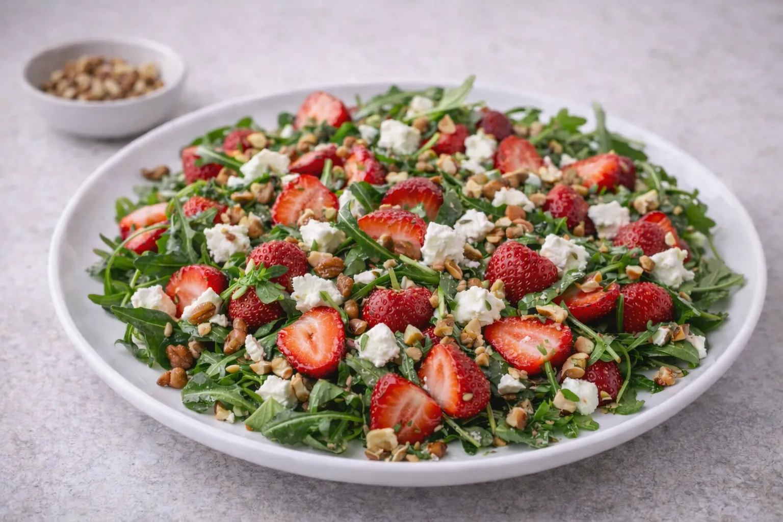 Strawberry salad with feta and nuts