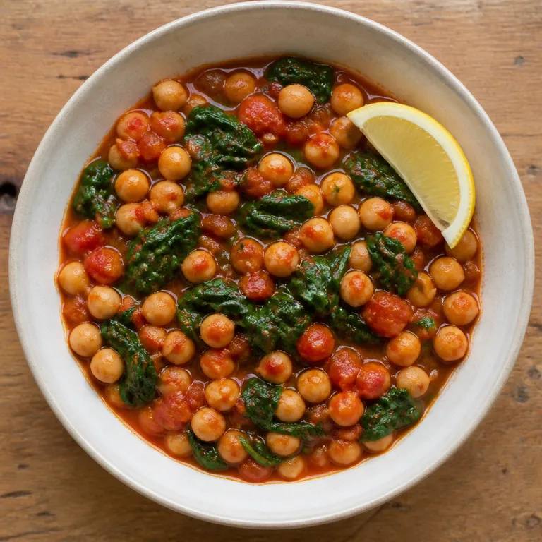 Chickpea stew with spinach and lemon