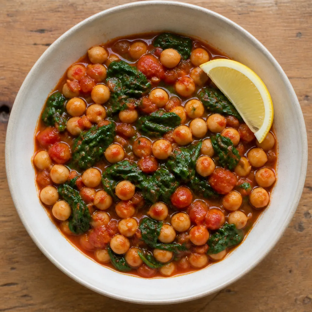 Chickpea stew with spinach and lemon
