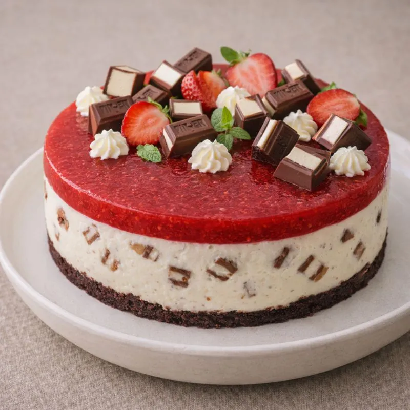 Kinder cheesecake med jordbærgelé – nem opskrift
