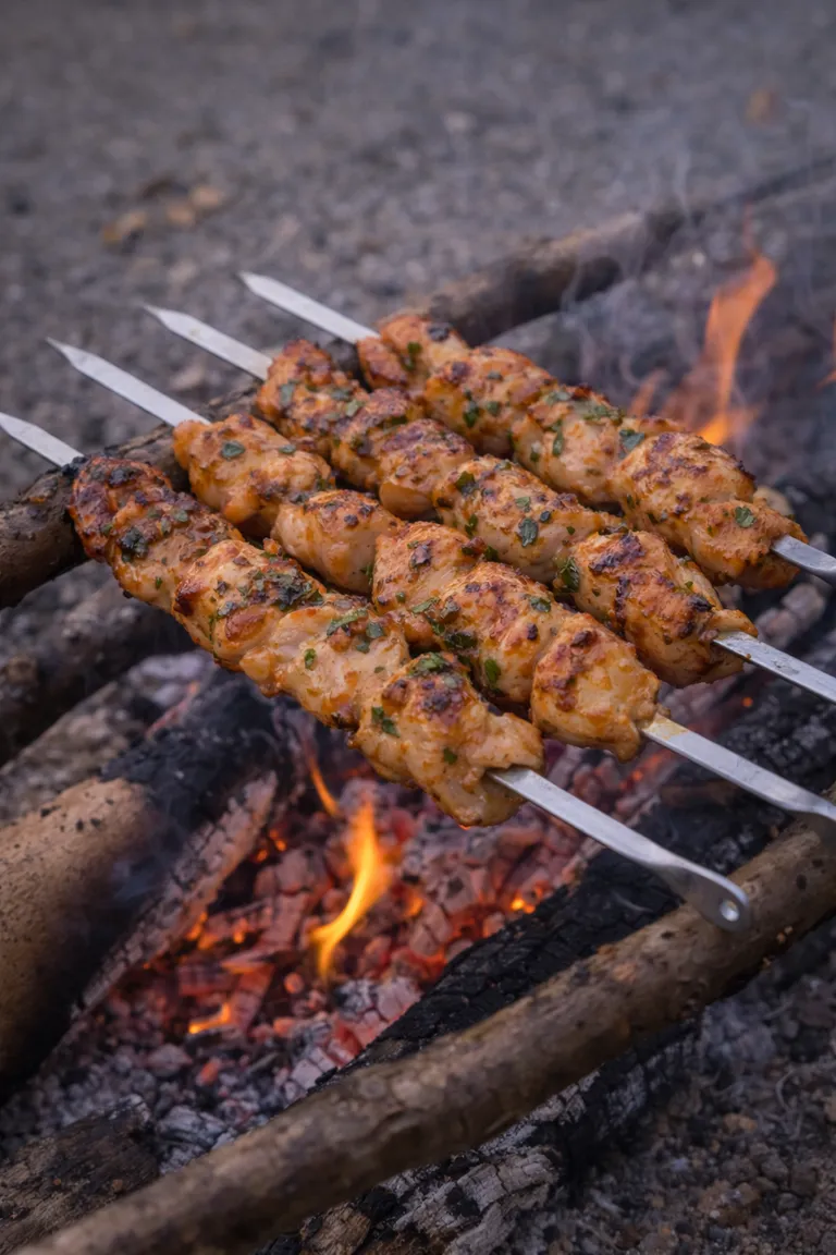 Marinierte Hähnchenspieße am Lagerfeuer