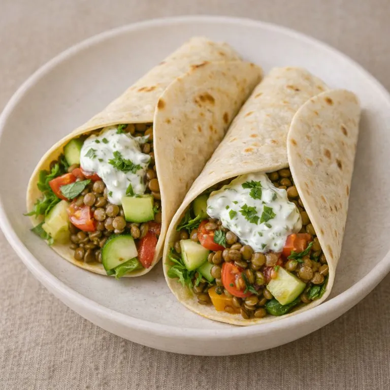 Savory pancakes with lentil filling and vegetables