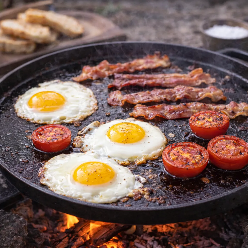 Campingfrühstück auf der Grillplatte