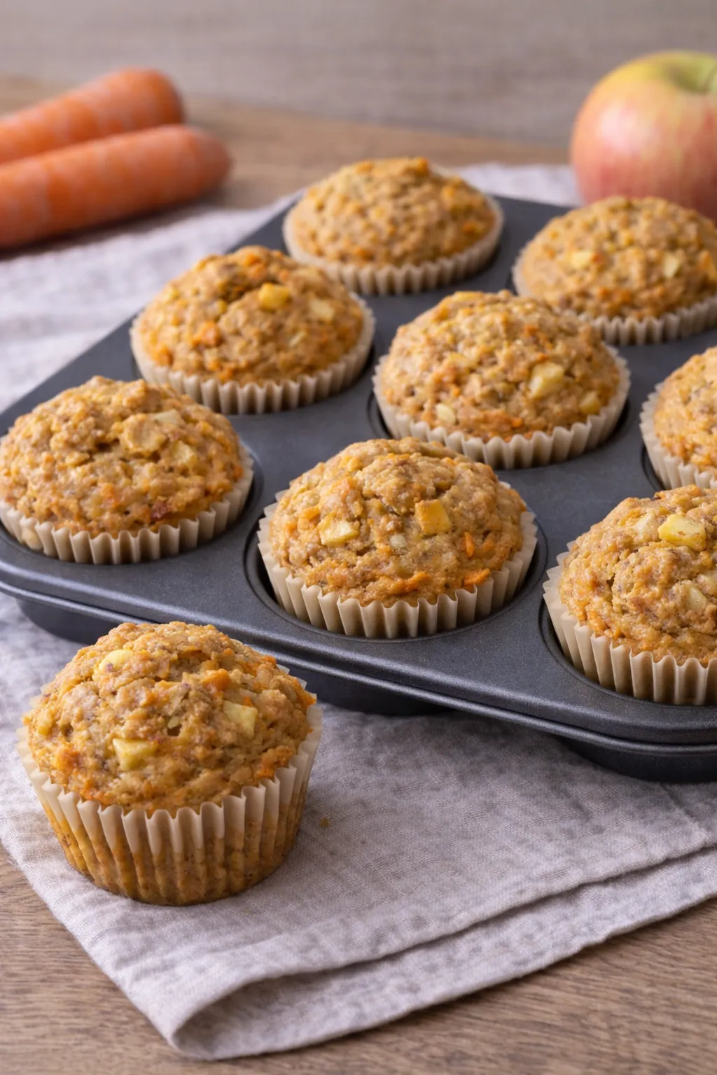 Morgenmadsmuffins med gulerod og æble