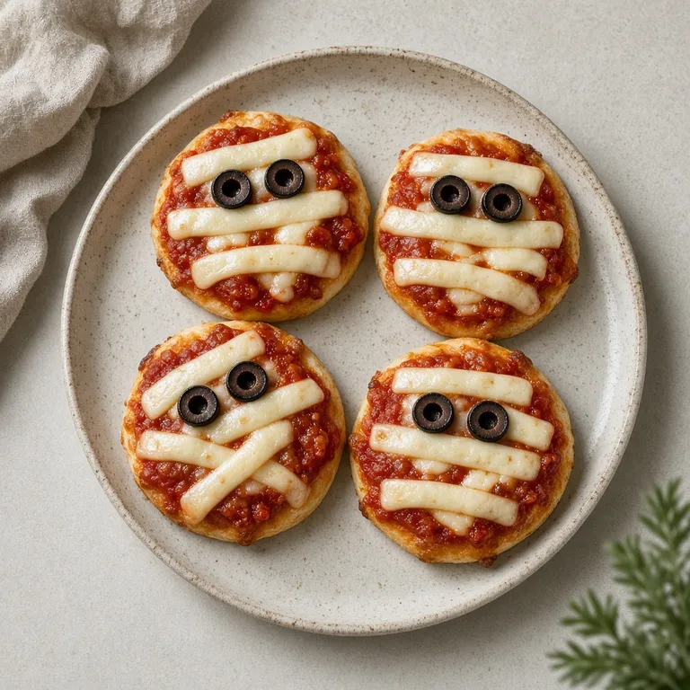 Mumie-pizzaer med mozzarella og oliven