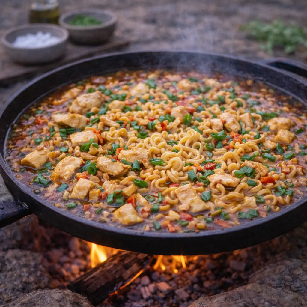 Camping-Hähnchen-Ramen aus einem Topf