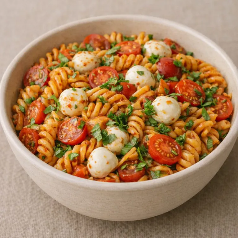 Pastasalat med rød pesto